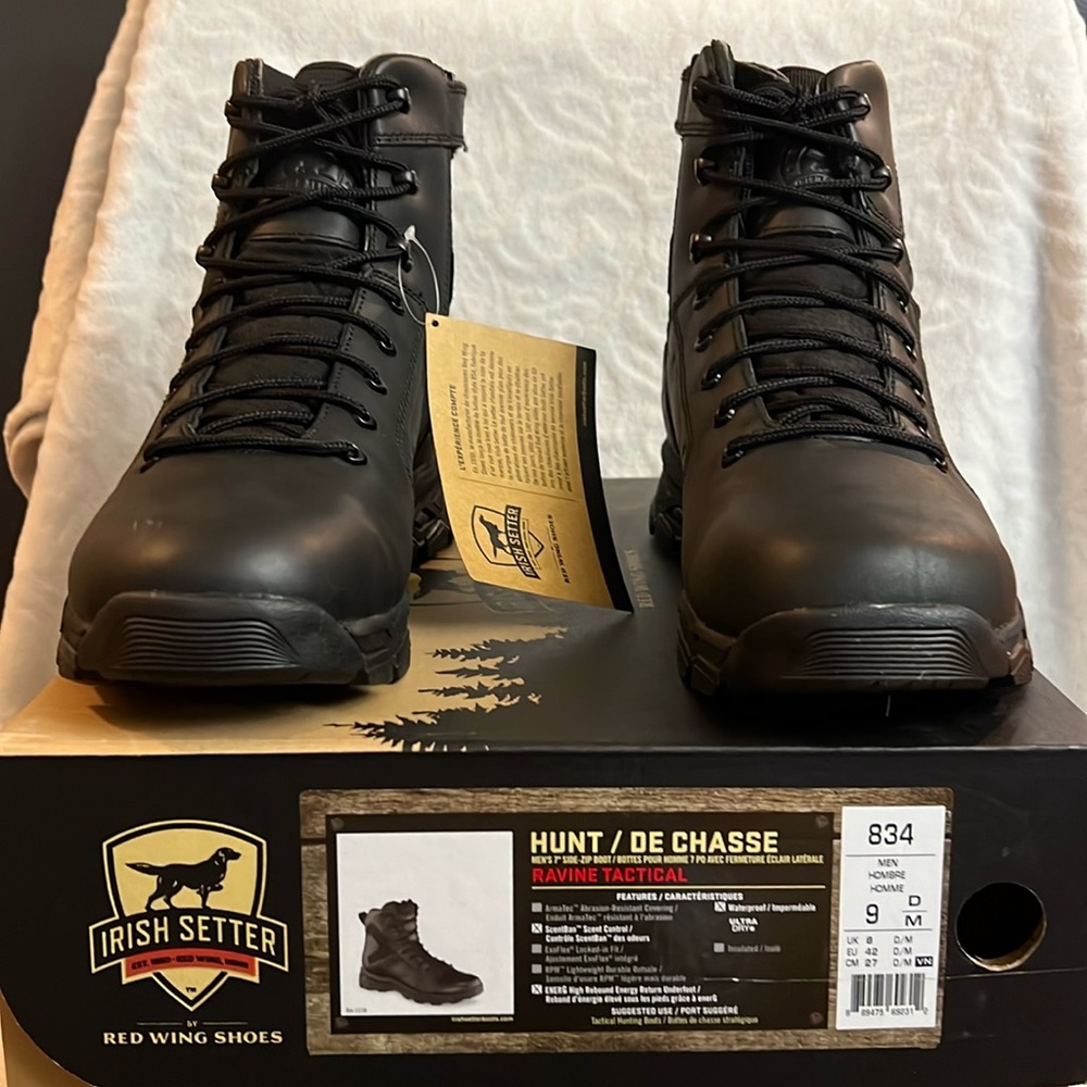 Brand New IRISH SETTER Men’s Black Leather Tactical Boots Size 9D Regular Width